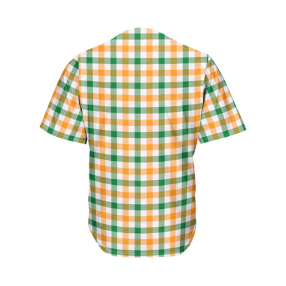 White Orange And Green Plaid Print Men's Baseball Jersey