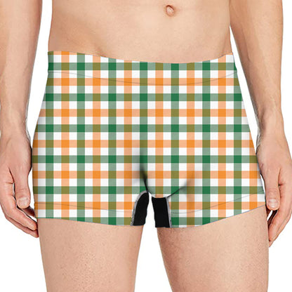 White Orange And Green Plaid Print Men's Boxer Briefs