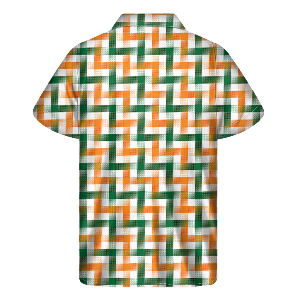 White Orange And Green Plaid Print Men's Short Sleeve Shirt