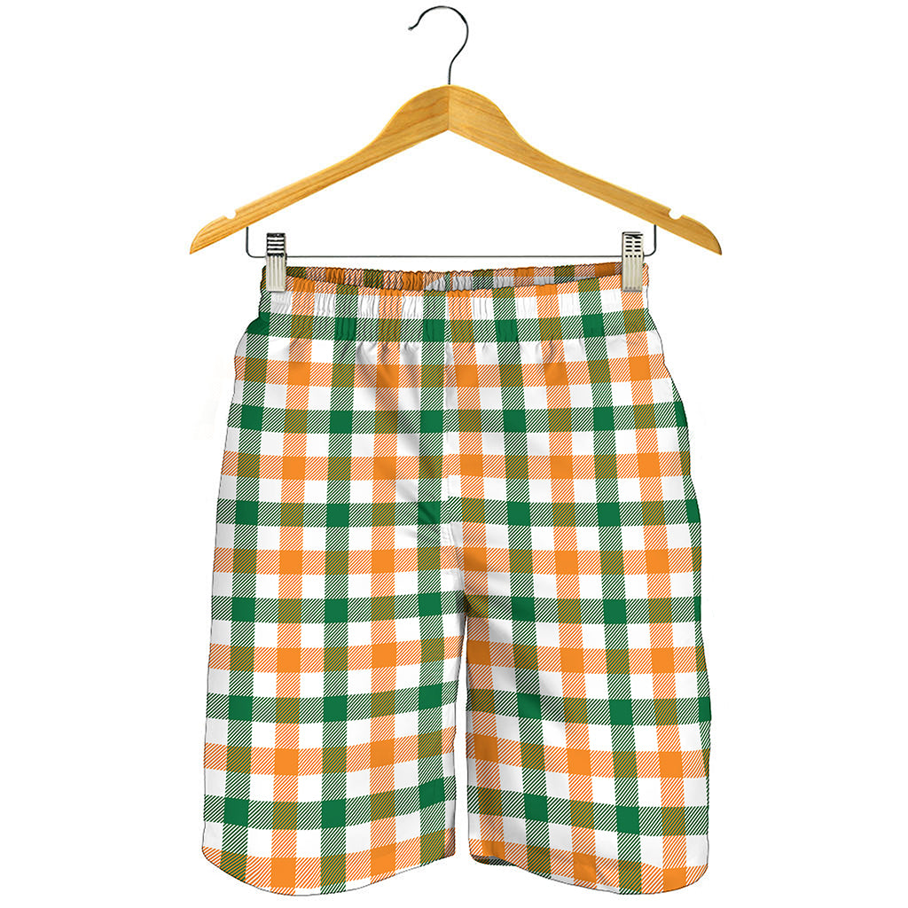 White Orange And Green Plaid Print Men's Shorts