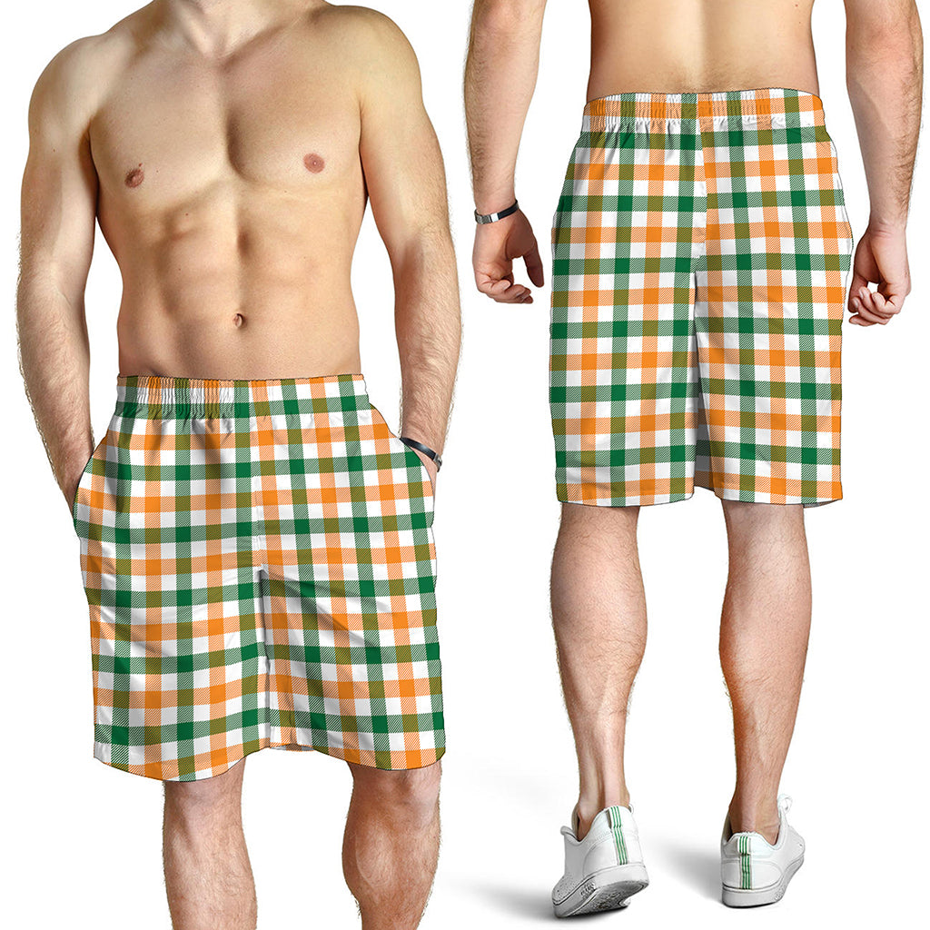White Orange And Green Plaid Print Men's Shorts