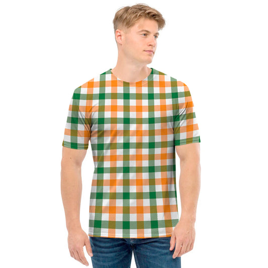 White Orange And Green Plaid Print Men's T-Shirt