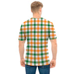 White Orange And Green Plaid Print Men's T-Shirt