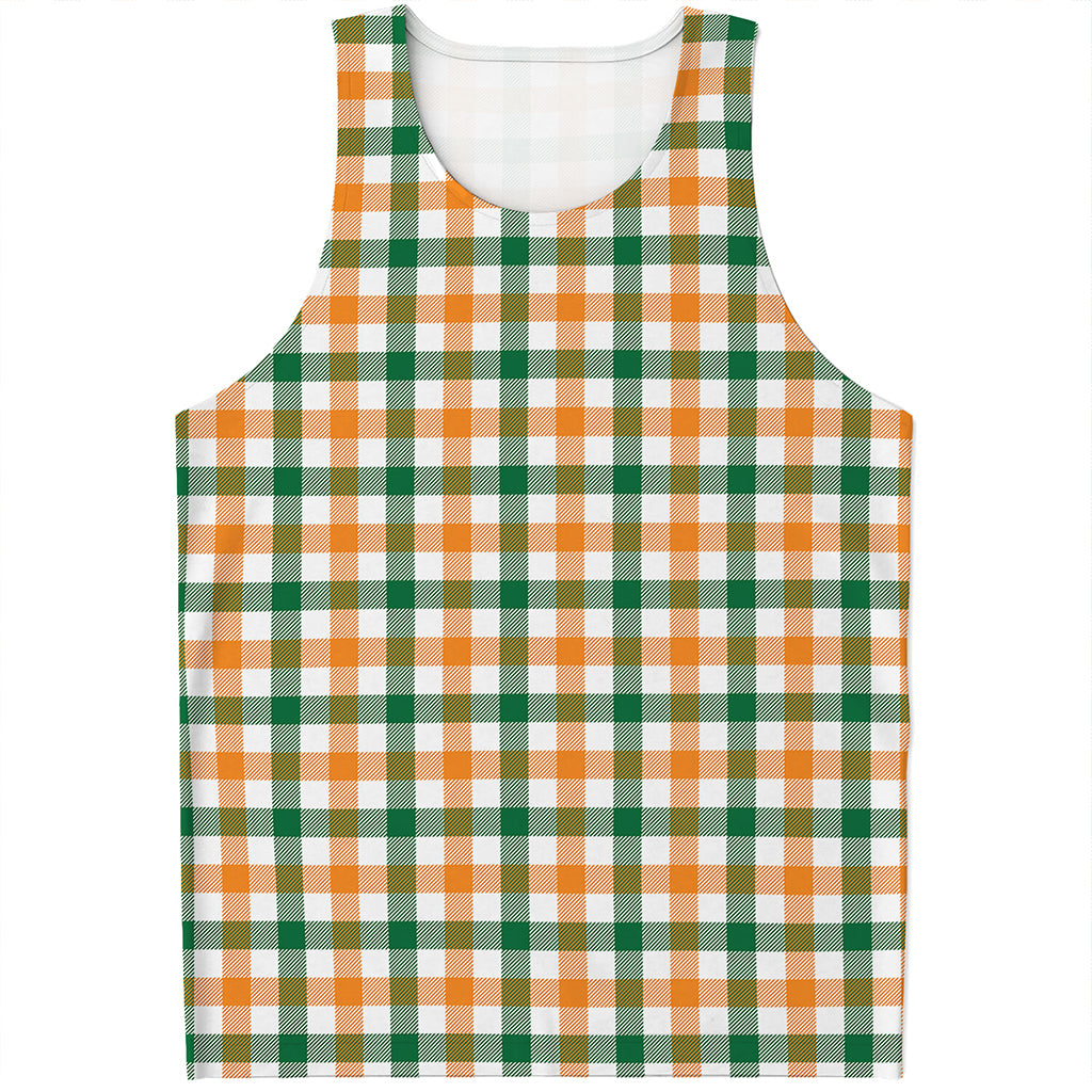 White Orange And Green Plaid Print Men's Tank Top