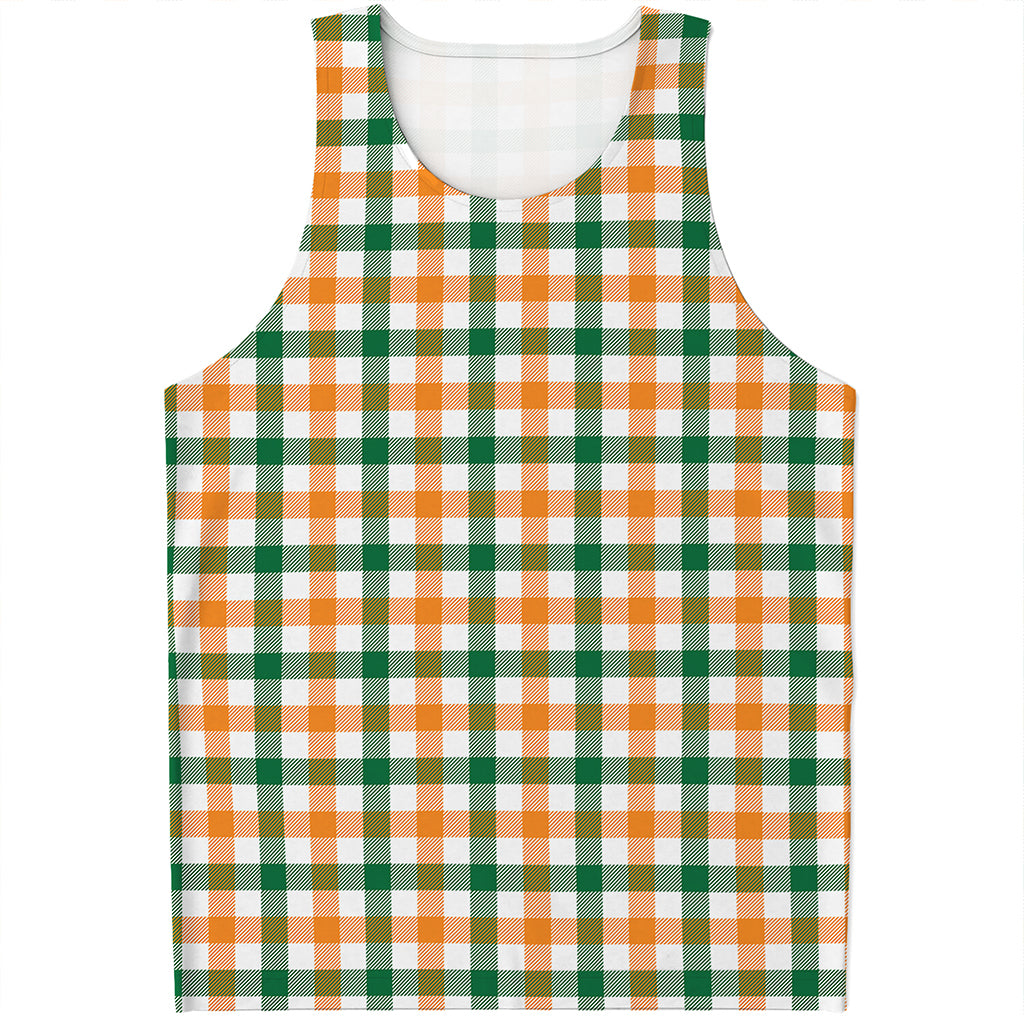 White Orange And Green Plaid Print Men's Tank Top