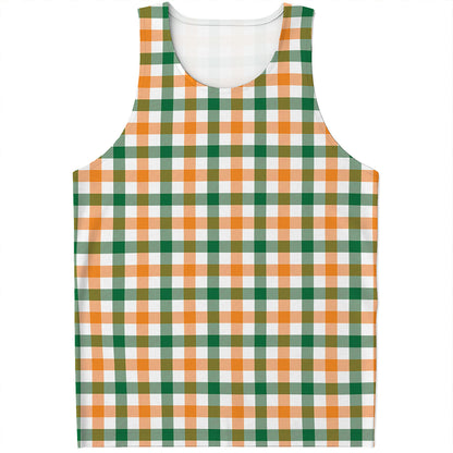 White Orange And Green Plaid Print Men's Tank Top