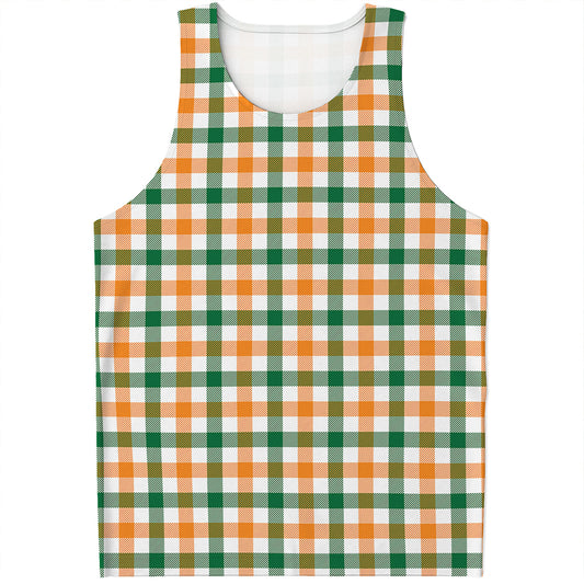 White Orange And Green Plaid Print Men's Tank Top