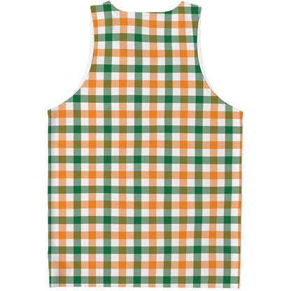 White Orange And Green Plaid Print Men's Tank Top
