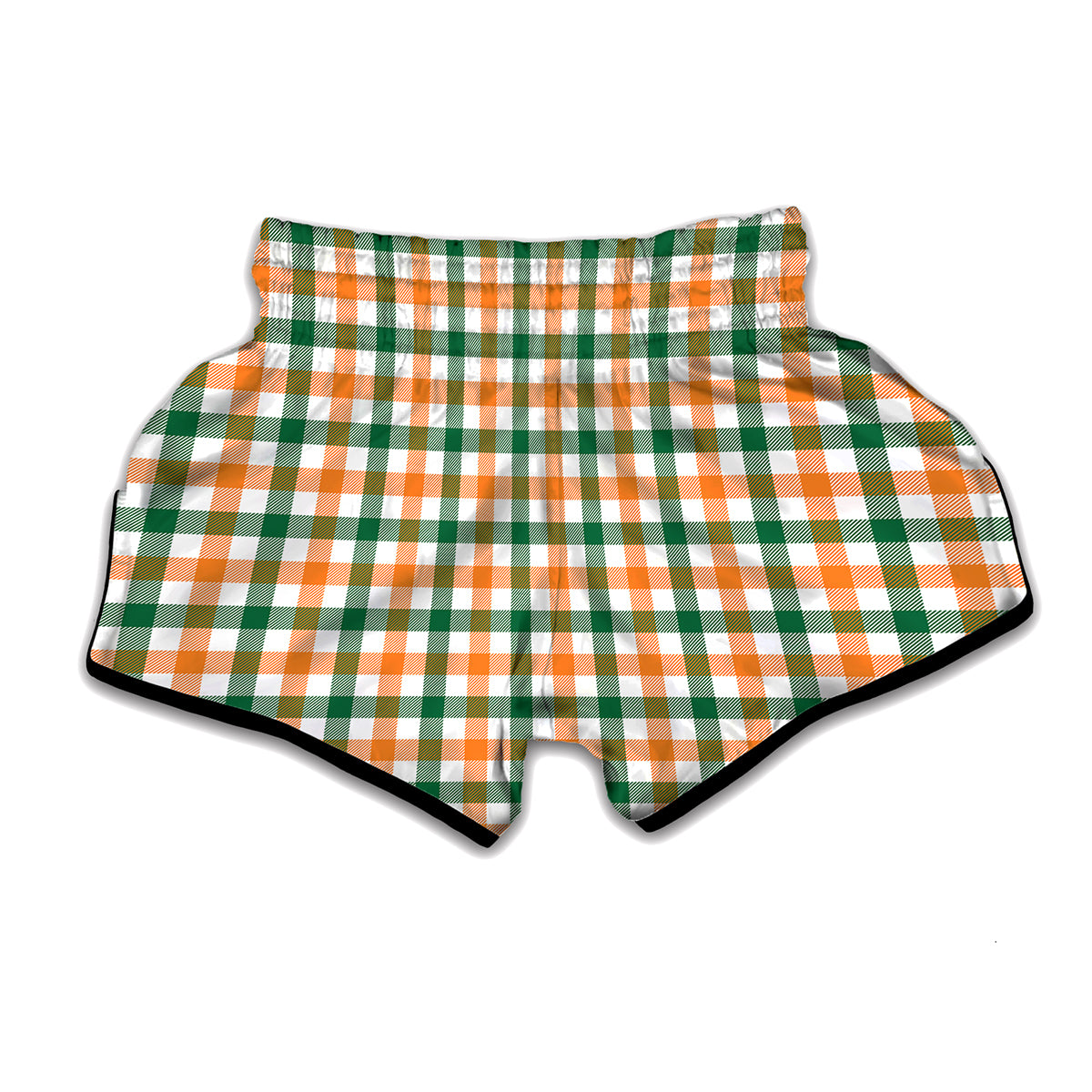 White Orange And Green Plaid Print Muay Thai Boxing Shorts