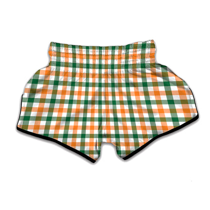 White Orange And Green Plaid Print Muay Thai Boxing Shorts