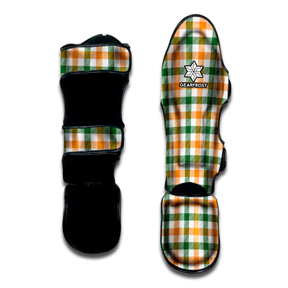 White Orange And Green Plaid Print Muay Thai Shin Guard