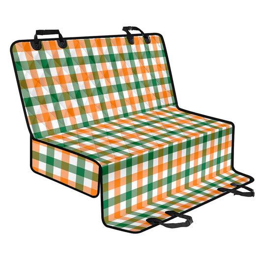 White Orange And Green Plaid Print Pet Car Back Seat Cover