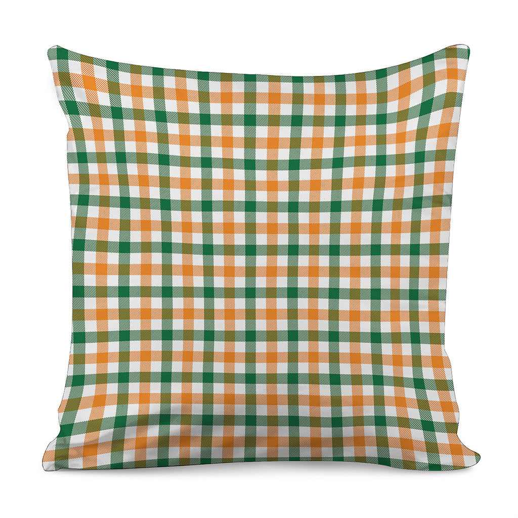 White Orange And Green Plaid Print Pillow Cover