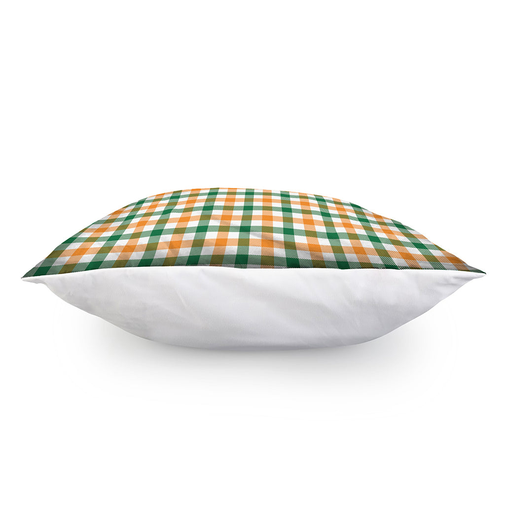 White Orange And Green Plaid Print Pillow Cover