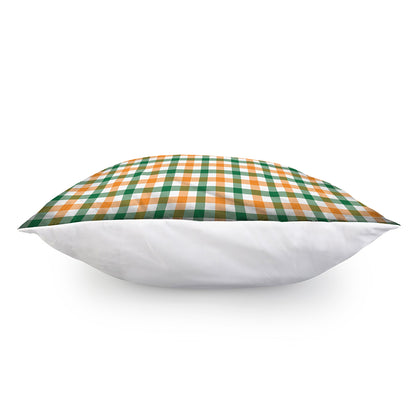 White Orange And Green Plaid Print Pillow Cover