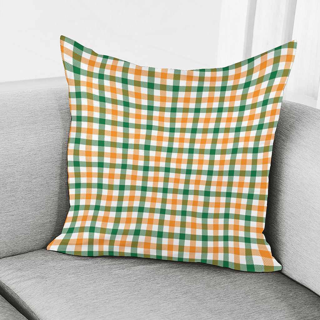 White Orange And Green Plaid Print Pillow Cover