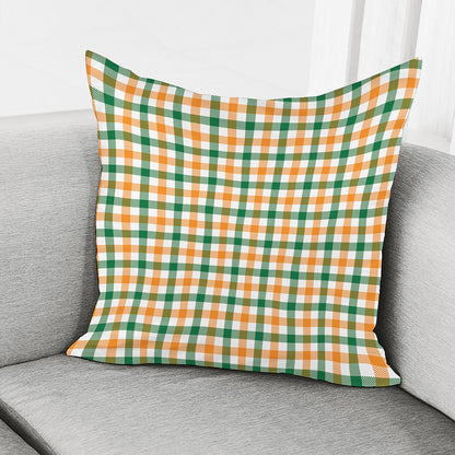 White Orange And Green Plaid Print Pillow Cover