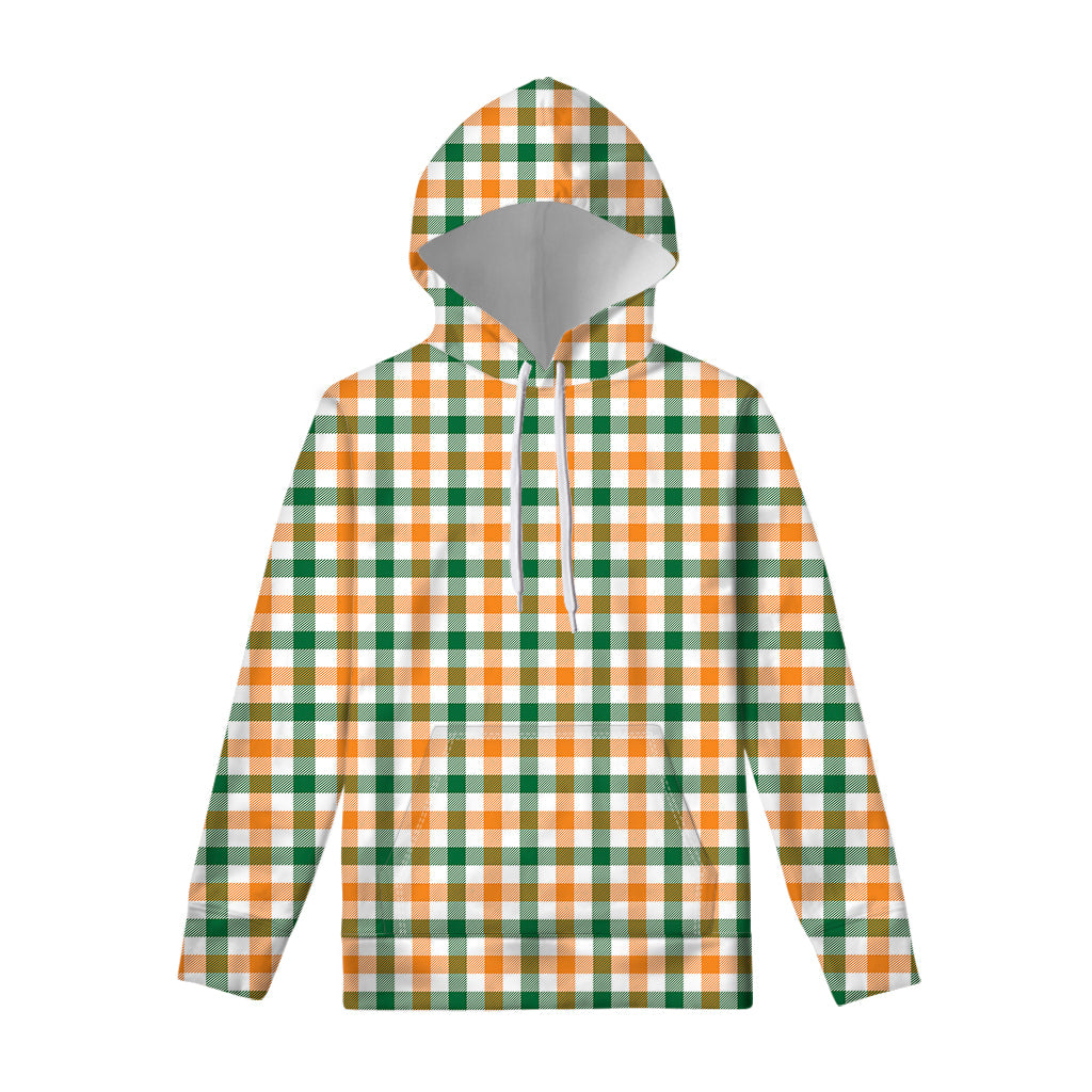 White Orange And Green Plaid Print Pullover Hoodie