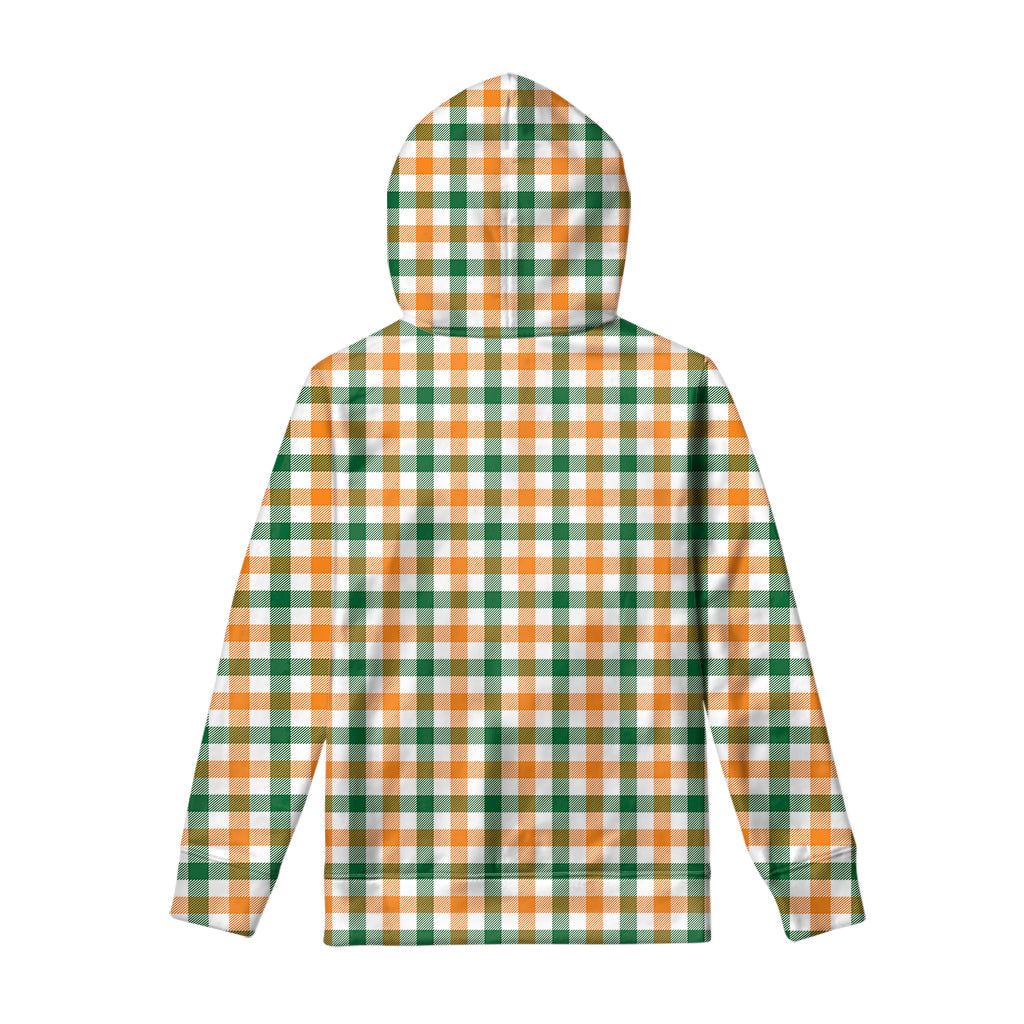 White Orange And Green Plaid Print Pullover Hoodie