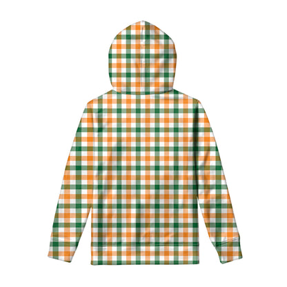 White Orange And Green Plaid Print Pullover Hoodie