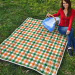 White Orange And Green Plaid Print Quilt