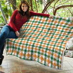 White Orange And Green Plaid Print Quilt