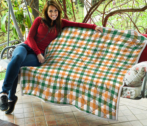 White Orange And Green Plaid Print Quilt