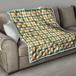 White Orange And Green Plaid Print Quilt