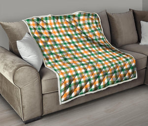 White Orange And Green Plaid Print Quilt