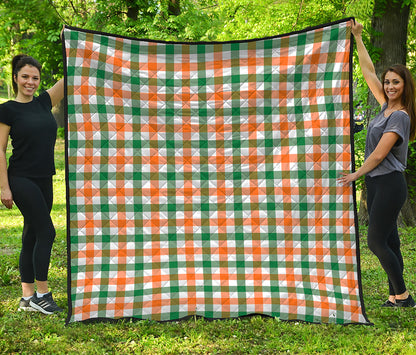 White Orange And Green Plaid Print Quilt