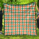 White Orange And Green Plaid Print Quilt