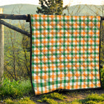 White Orange And Green Plaid Print Quilt