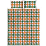 White Orange And Green Plaid Print Quilt Bed Set