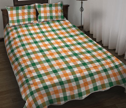White Orange And Green Plaid Print Quilt Bed Set