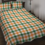 White Orange And Green Plaid Print Quilt Bed Set