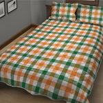 White Orange And Green Plaid Print Quilt Bed Set