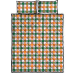 White Orange And Green Plaid Print Quilt Bed Set