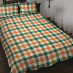 White Orange And Green Plaid Print Quilt Bed Set