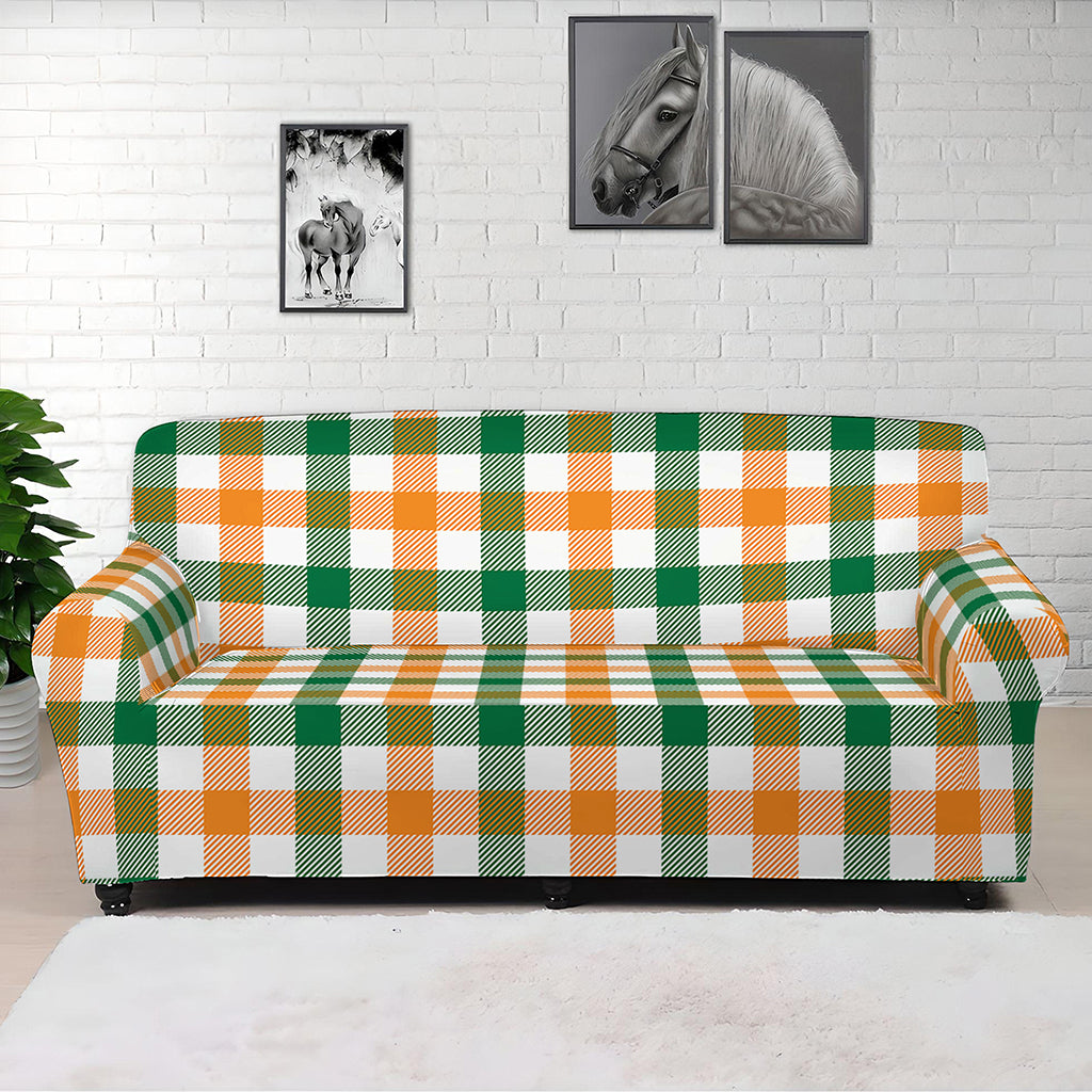 White Orange And Green Plaid Print Sofa Cover