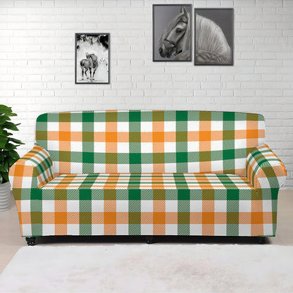 White Orange And Green Plaid Print Sofa Cover