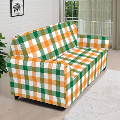 White Orange And Green Plaid Print Sofa Cover