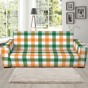 White Orange And Green Plaid Print Sofa Slipcover