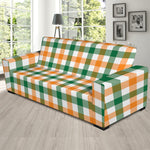 White Orange And Green Plaid Print Sofa Slipcover