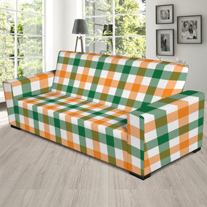 White Orange And Green Plaid Print Sofa Slipcover