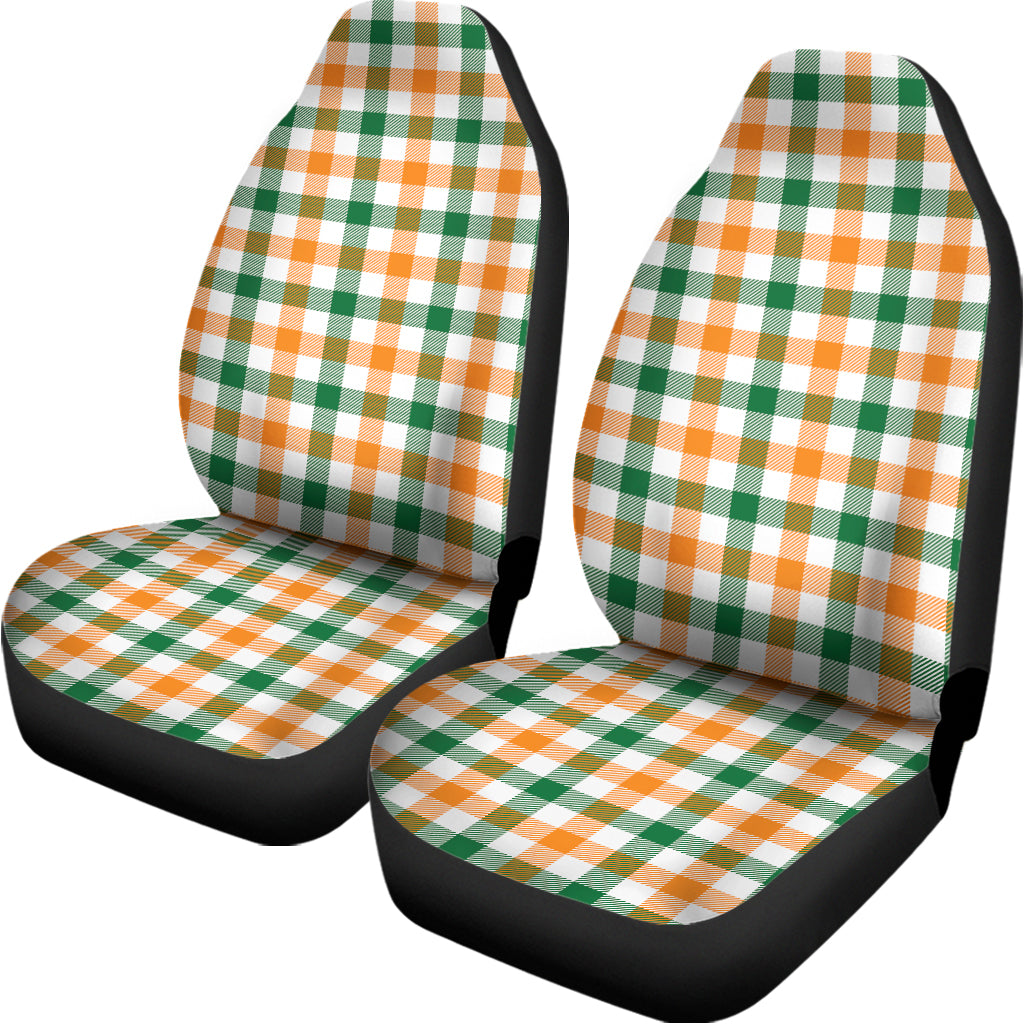 White Orange And Green Plaid Print Universal Fit Car Seat Covers