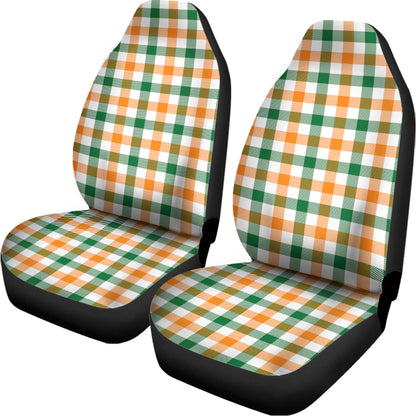 White Orange And Green Plaid Print Universal Fit Car Seat Covers