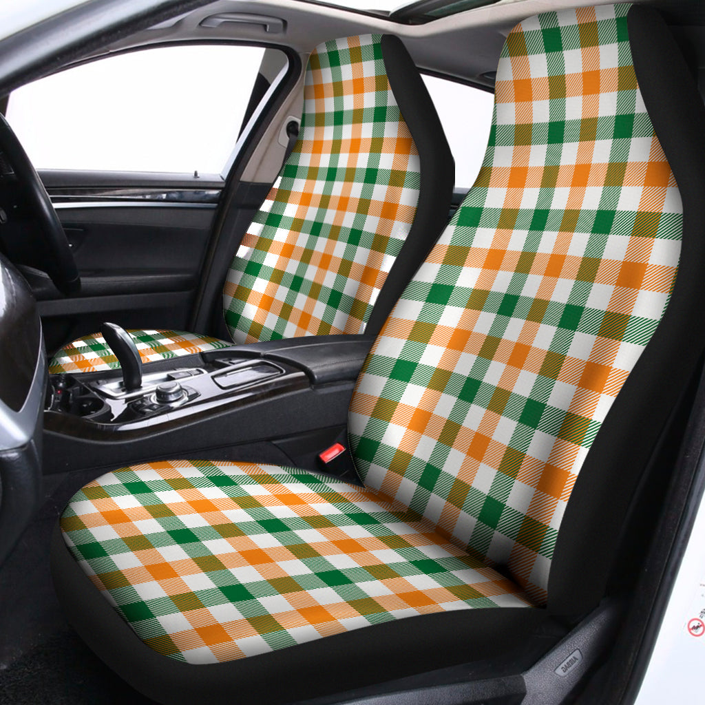 White Orange And Green Plaid Print Universal Fit Car Seat Covers