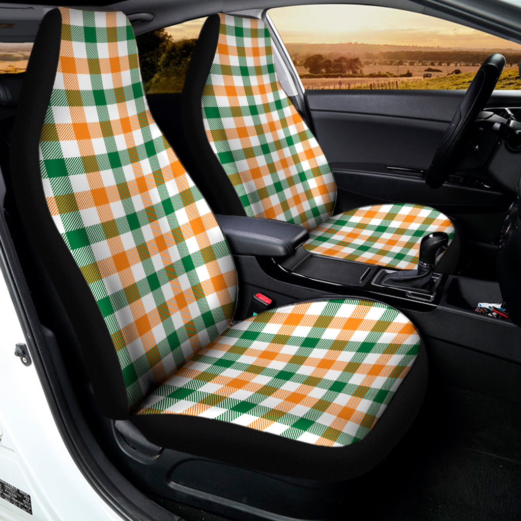 White Orange And Green Plaid Print Universal Fit Car Seat Covers