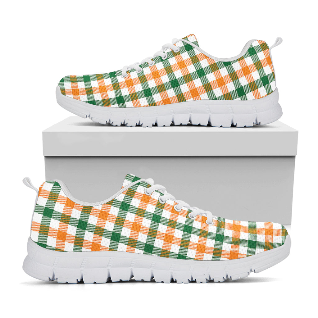 White Orange And Green Plaid Print White Sneakers