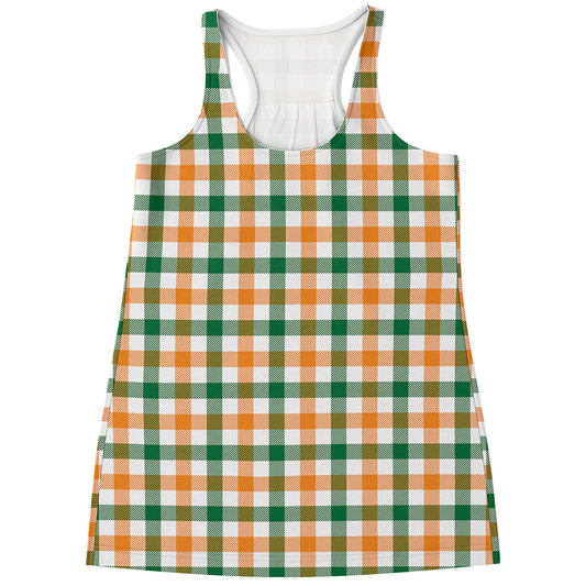 White Orange And Green Plaid Print Women's Racerback Tank Top